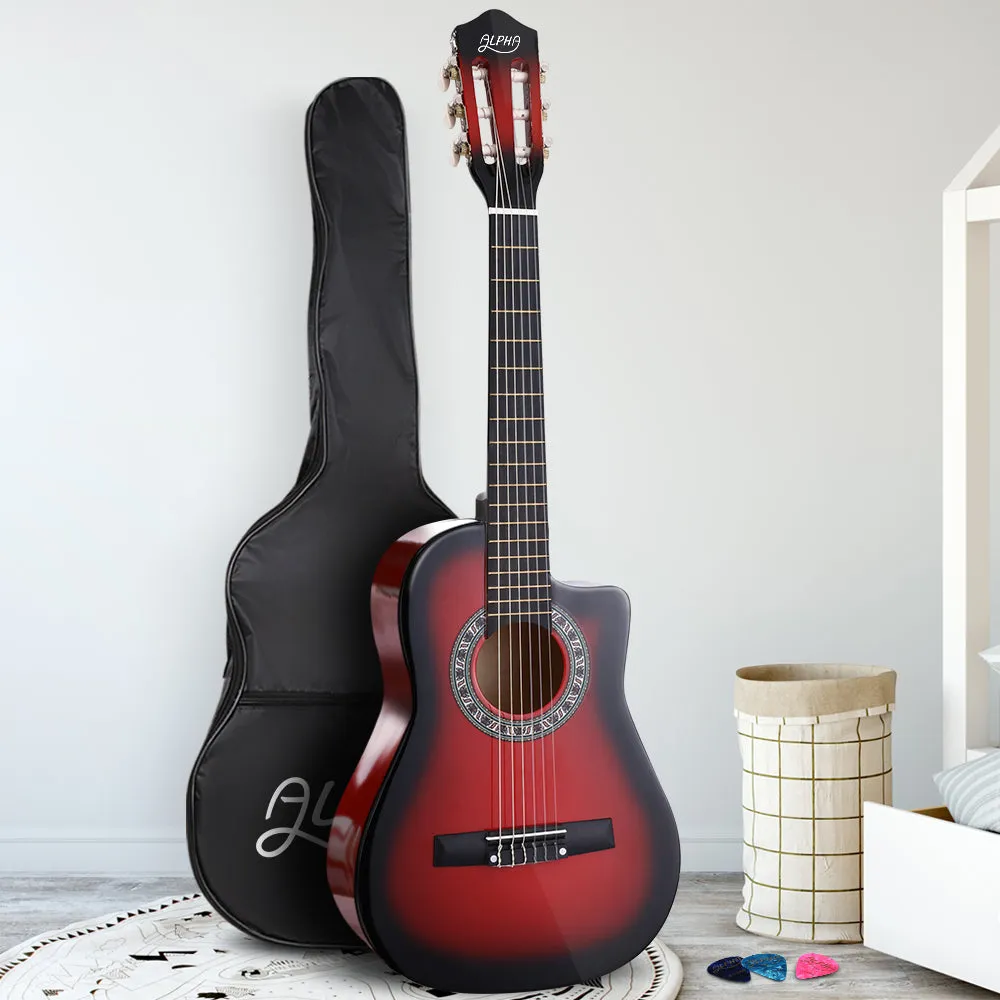 34" Inch Classical Acoustic Cutaway Wooden Kids Guitar 1/2 Size Red