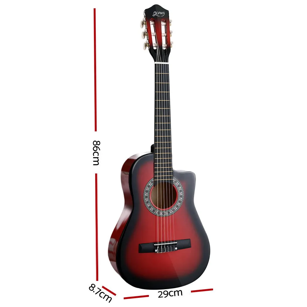 34" Inch Classical Acoustic Cutaway Wooden Kids Guitar 1/2 Size Red