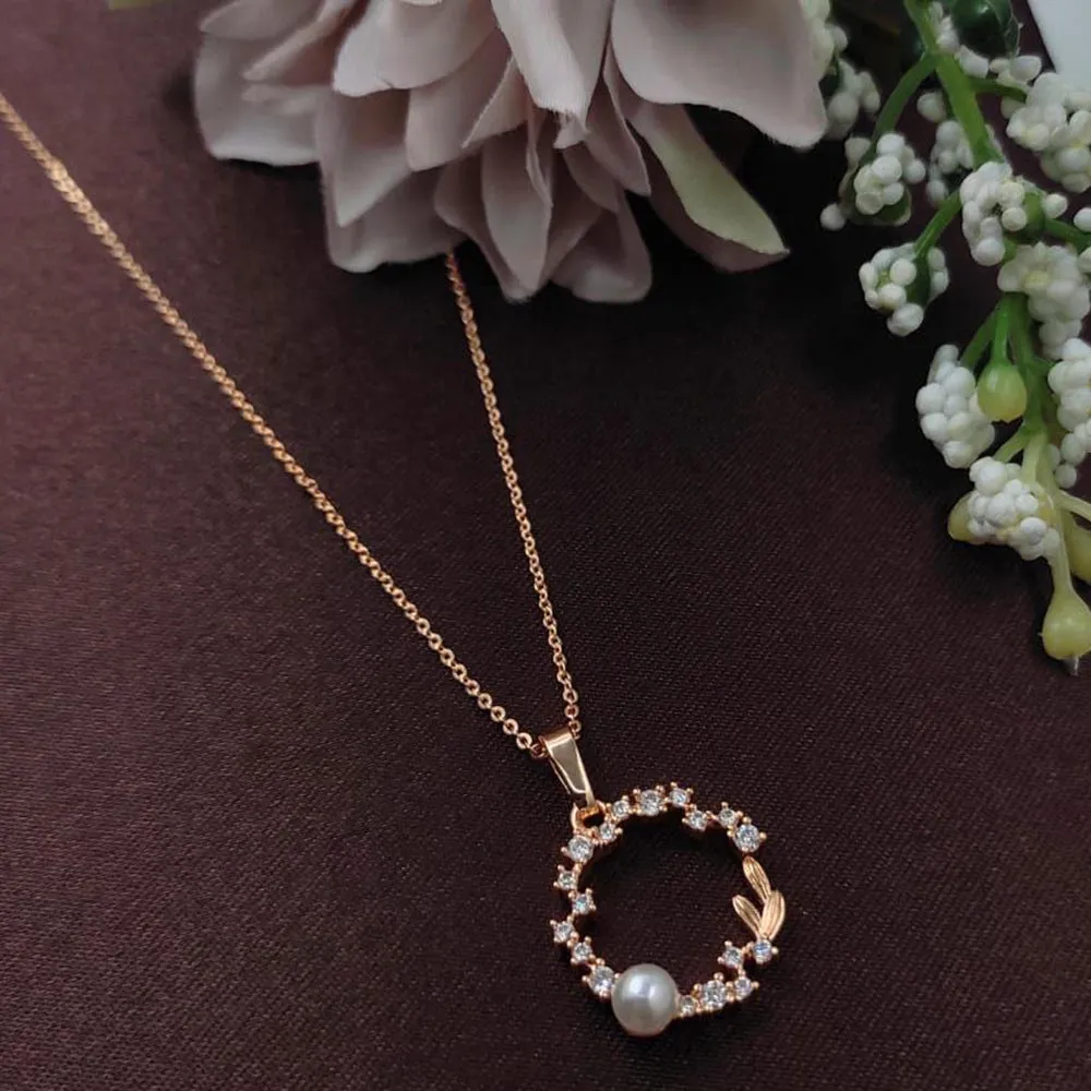 Aamrapali Rose Gold Plated Pearl And Austrian Stone Pendant