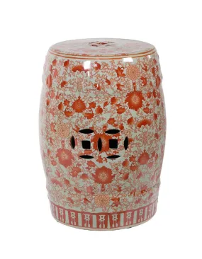 Coral Floral Ceramic Stool