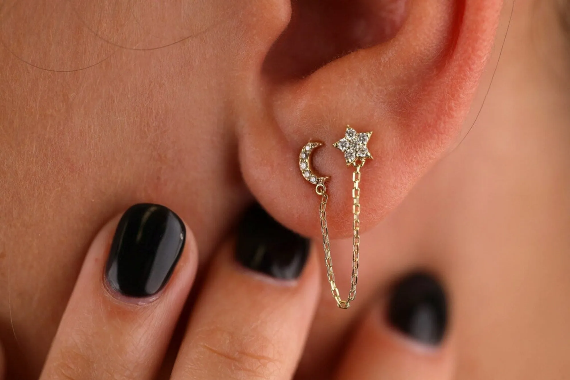 Diamond Moon and Star Chain Studs, Astrid