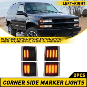 Full LED 4PC Dynamic Amber Corner Light Side Marker Lights for 94-99 Chevrolet C/K 1500 2500 3500, 95-99 Tahoe, 1994 Blazer